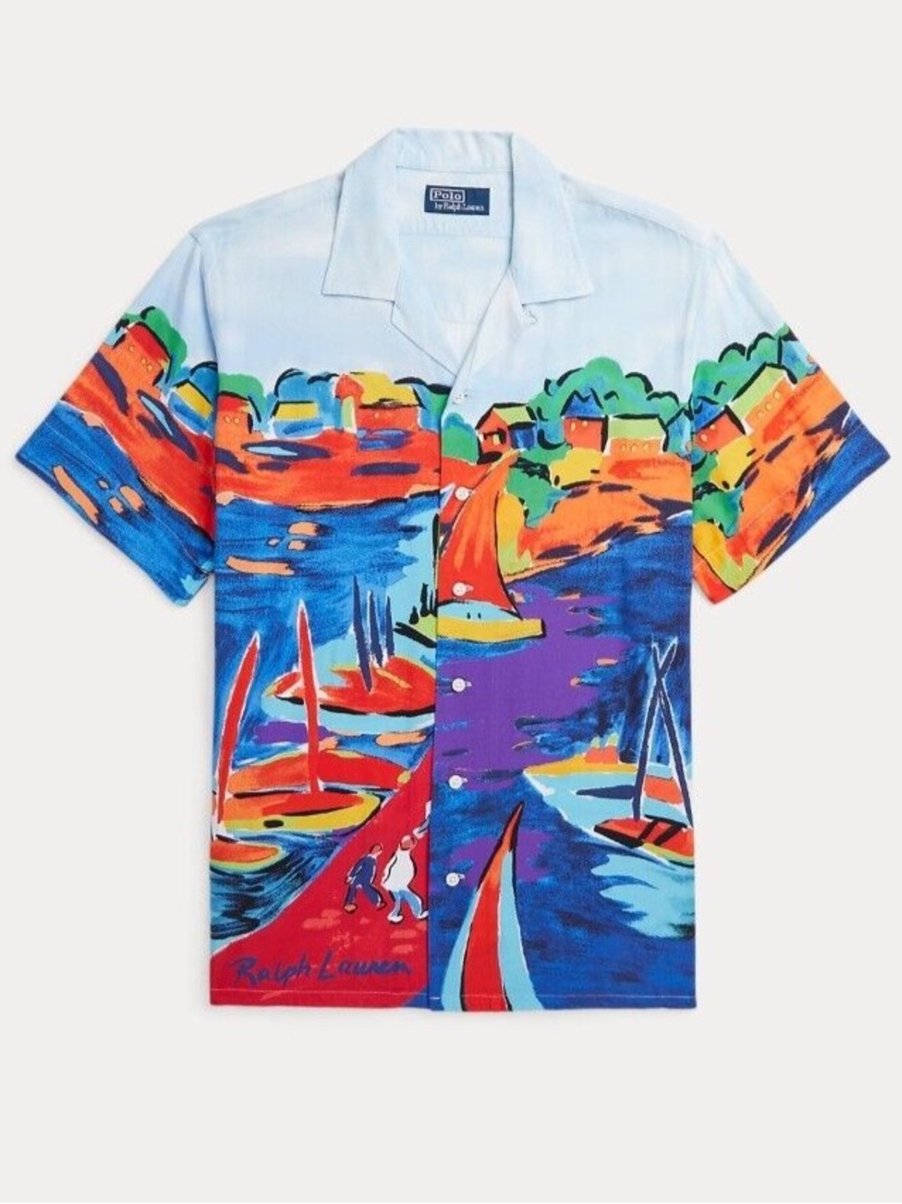 Ralph Lauren Light Blue Multicolor Sailboat Print Button-Down Shirt